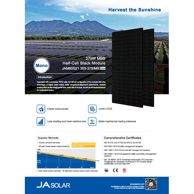 Photovoltaikmodul 365W Photovoltaik Panel JA SOLAR JAM60S21 365 W Half