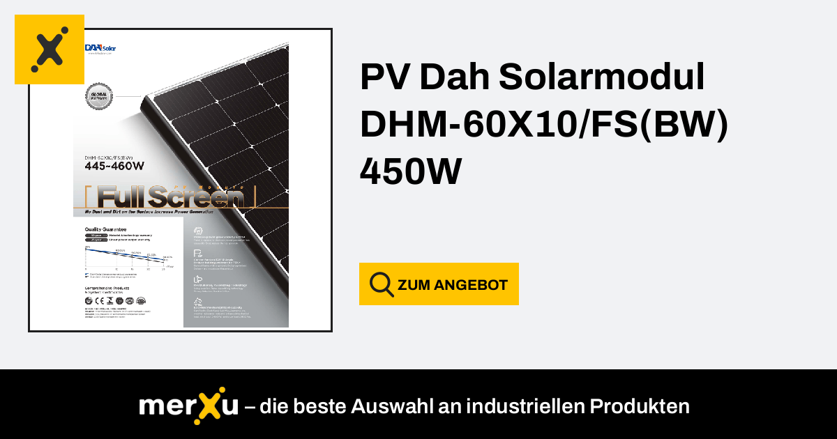 PV Modul Photovoltaik Panel Dah Solar 450W DHM 60X10 FS BW 450 Im