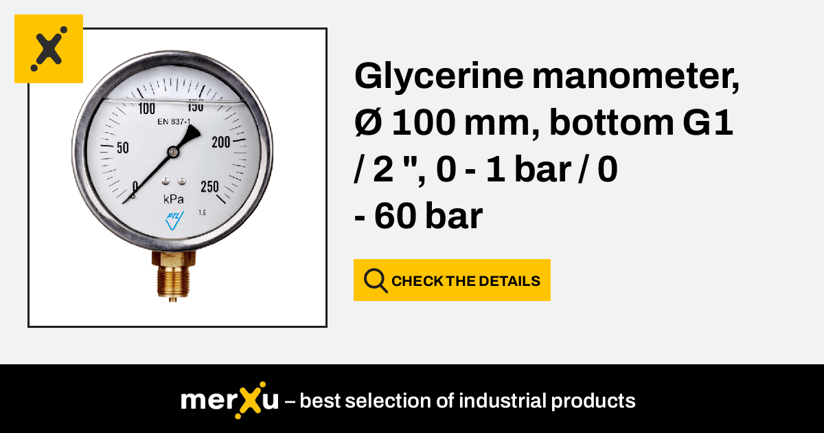 Glycerine manometer Ø 100 mm bottom G1 2 0 1 bar 0 60 bar