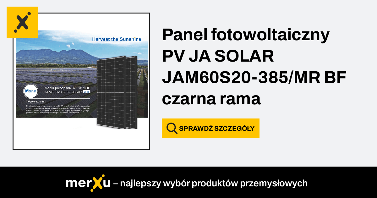 Ja Solar Panel Fotowoltaiczny PV JAM60S20 385 MR BF Czarna Rama MerXu