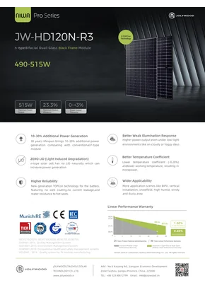 Module photovoltaïque Jolywood JW-HD120N-R3 500 500W Noir