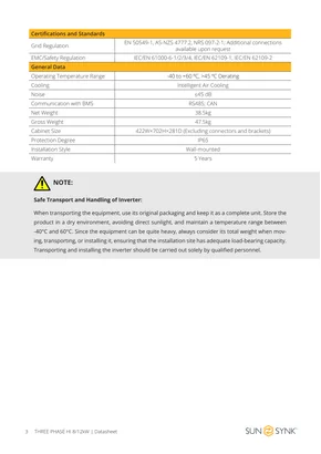 Datasheets Sunsynk SYNK-SG04LP3 - Lehekülg 3