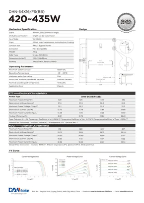Fiches techniques Dah Solar DHN-54X16/FS(BB) 420-435 Watt - Page 2