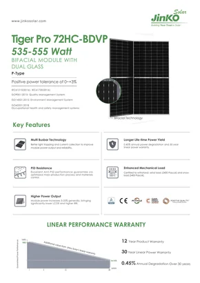 Module photovoltaïque JinkoSolar JKM545M-72HL4-BDVP 545W Argent