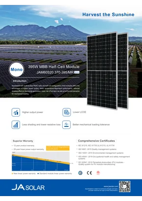 Fotovoltaikus modul Ja Solar JAM60S20-380/MR 380W Fekete