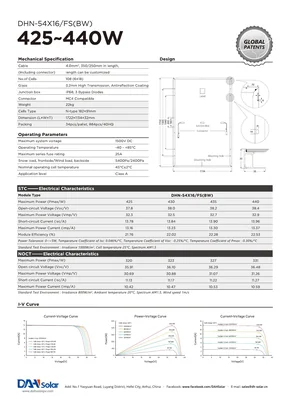 Datasheets Dah Solar DHN-54X16-FS(BW) 425-440 Watt - Page 2