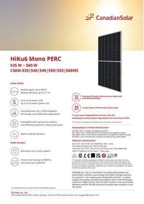 Canadian Solar PV Module HiKu6 CS6W-550MS 550W