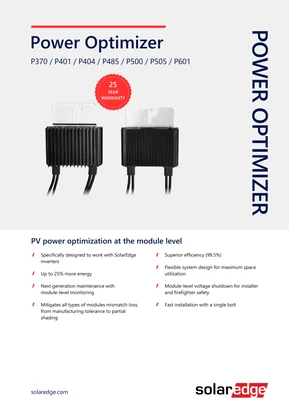 Power Optimizer P370/ P401/ P404/ P485/ P500/ P505/ P601