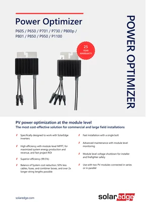 Power Optimizer P605/ P650/ P701/ P730/ P800p/ P801/ P850/ P950/ P1100