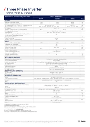 Fichas de dados SolarEdge SE25K-40K Three Phase Inverter - Página 2