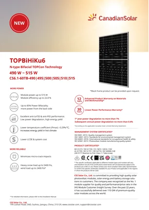 Fotovoltački modul Canadian Solar CS6.1-60TB-505 505W Crno