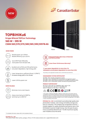 Фотоволтаичен модул Canadian Solar CS6W-585TB-AG 585W Сребърен