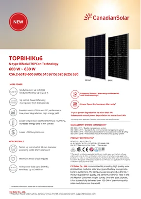 Fotovoltaický modul Canadian Solar CS6.2-66TB-615 615W Stříbrná