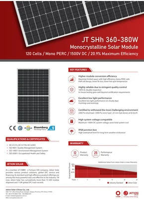 Fotovoltaický modul Jetion Solar JT375SHh 375W Černá