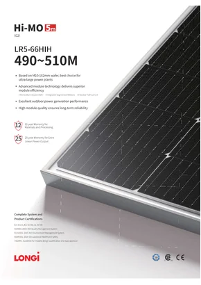Fotovoltaični modul Longi LR5-66HIH-500M 500W Črna
