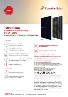 Fotovoltaikus modul Canadian Solar CS6W-580TB-AG 580W Ezüst