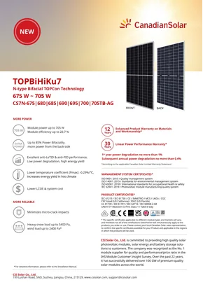 Fotovoltaikus modul Canadian Solar TOPBiHiKu7 CS7N-690TB-AG 690W