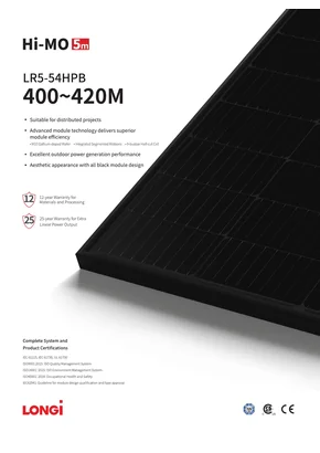 Fotovoltaikus modul Longi LR5-54HPB-405M 405W
