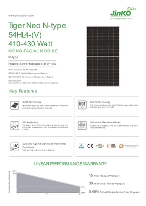 Fotovoltaisk  modul JinkoSolar JKM415N-54HL4-V 415W 1500V Svart