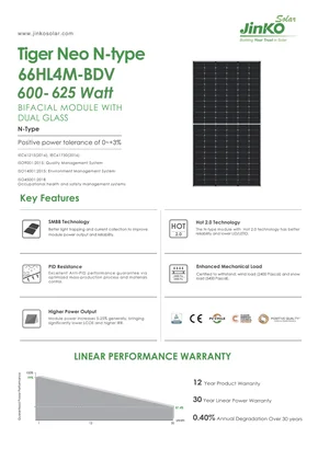 Fotovoltaisk modul JinkoSolar JKM610N-66HL4M-BDV 610W Sølv