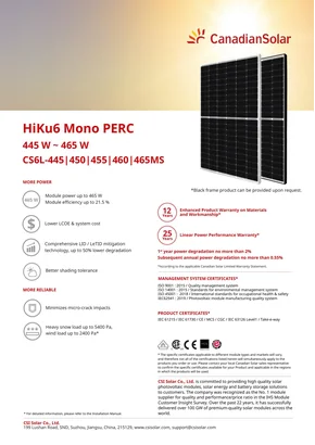 Fotovoltaiskais modulis Canadian Solar HiKu6 CS6L-450MS 450W Sudrabs
