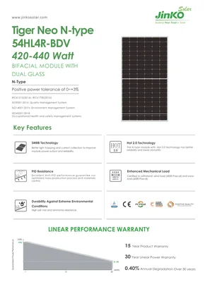 Module photovoltaïque JinkoSolar JKM430N-54HL4R-BDV 430W Argent