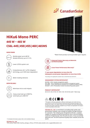 Modulo fotovoltaico Canadian Solar HiKu6 CS6L-445MS 445W Nero