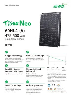 Modulo fotovoltaico JinkoSolar JKM480N-60HL4-V 480W 1500V Nero