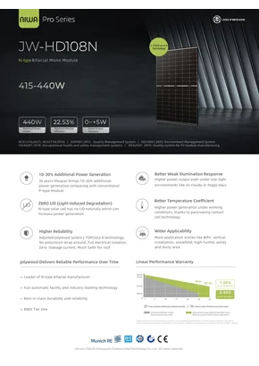 Modulo fotovoltaico Jolywood JW-HD108N 415 415W Argento