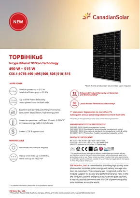 Φωτοβολταϊκό μονάδα Canadian Solar CS6.1-60TB-500 500W Μαύρος