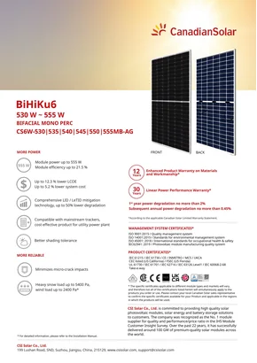 Photovoltaic module Canadian Solar BiHiKu6 CS6W-545MB-AG 545W