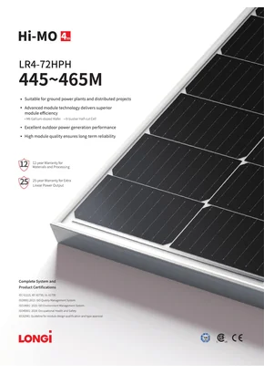 Photovoltaic module Longi LR4-72HPH-450M 450W