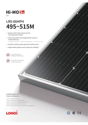Photovoltaic module Longi LR5-66HPH-505M 505W Silver
