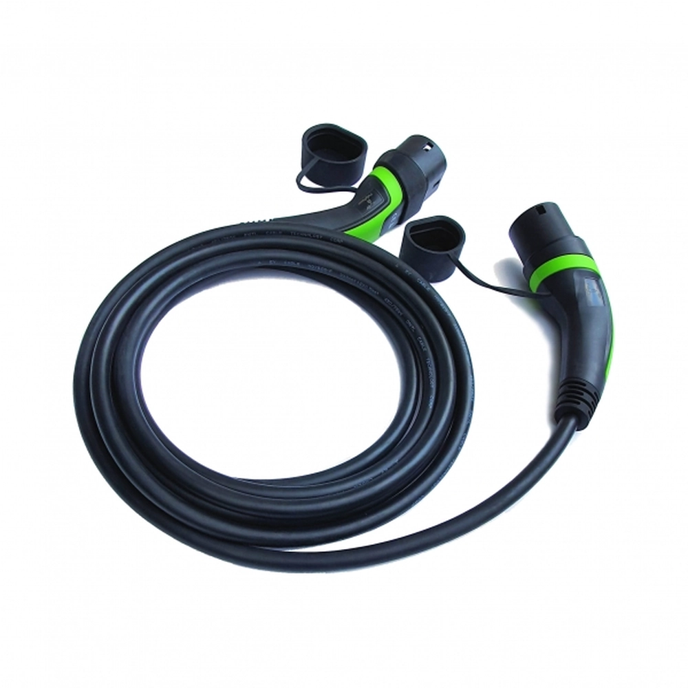 Polyfazer electric car charging cable, Type 2, 32A, 22kW, black and green -  merXu - Negotiate prices! Wholesale purchases!