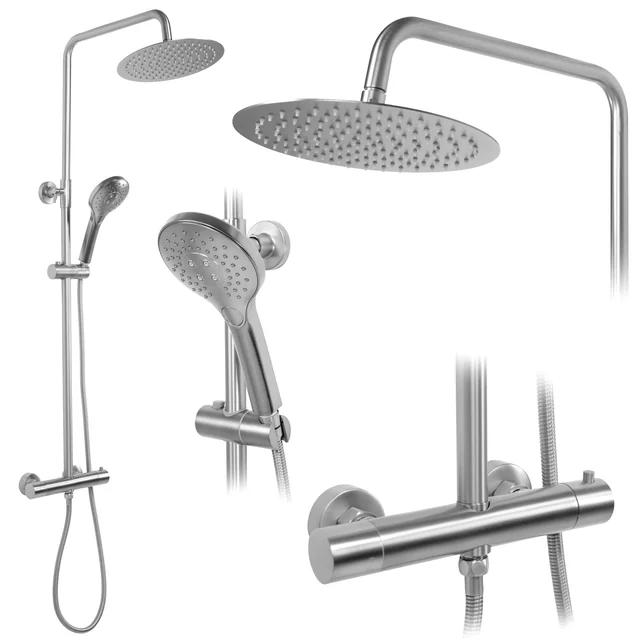 REA VINCENT Shower Set with Thermostat Brushed Nickel INOX