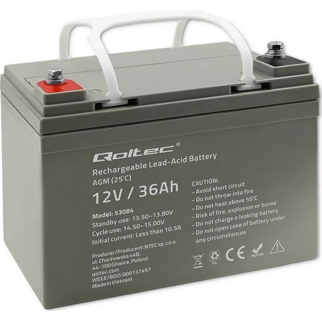 Qoltec AGM battery | 12V | 36Ah | max. 540A