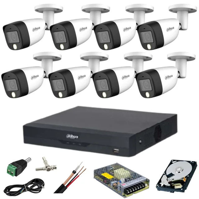 Dahua surveillance system 8 cameras 5MP Dual Light IR 20m WL 20m DVR 8 channels with accessories and HDD 2TB included