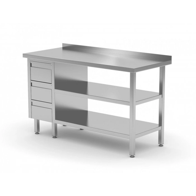Wall table cabinet with three drawers and two shelves - drawers on the left side 1600 x 700 x 850 mm POLGAST 125167-3-L / 2 125167-3-L / 2