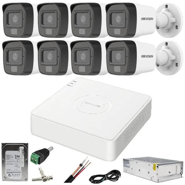 Hikvision surveillance system 8 cameras 2MP with audio Dual Light IR 25m WL 20m DVR 4MP with accessories included HDD 1TB