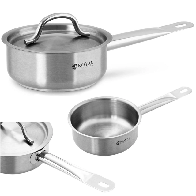 Saucepan with lid made of stainless steel, thick bottom 4mm 0.9L