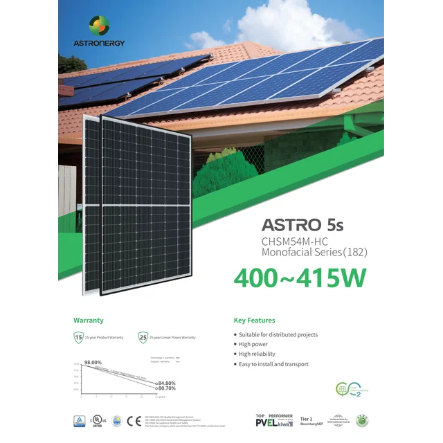 Astronergy Astro Photovoltaic Panel Module 5s 410W 410Wp CHSM54M-HC Silver Mono Halfcut Frame 410 W Wp