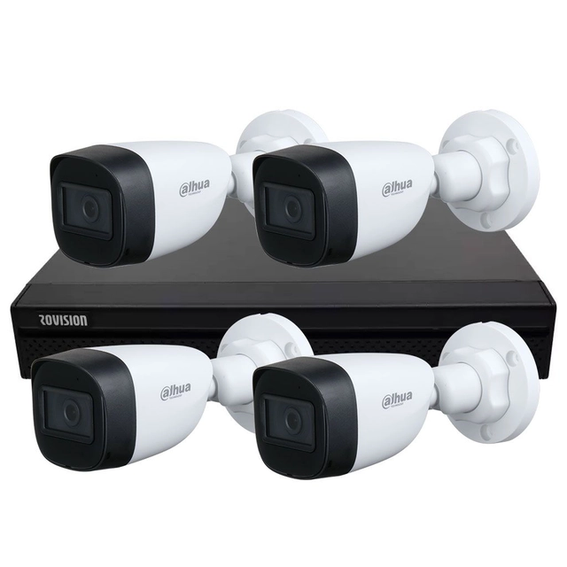 Basic surveillance kit 4 cameras 5MP, IR 30m, fixed lens 2.8mm, DVR 4 channels, artificial intelligence