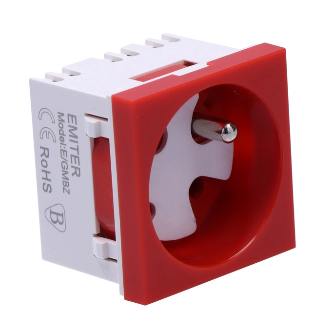 Modular socket 230V with grounding 1-krotne std 45x45, with lock and release, red