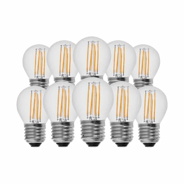 10 csomag E27 átlátszó LED izzók - Izzószál - Globe - IP20 - 4W - 400 Lumen - 3000K