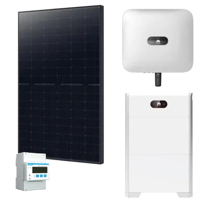 10 kW photovoltaic complete system set with 24x425W double glass full black solar modules, HUAWEI 10 kW hybrid inverter + 10kWh Huawei battery storage