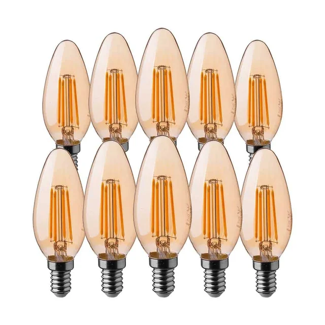 10 Pack E14 Ampoules LED - Ambre - Bougie - IP20 - 4W - 350 Lumens - 2200K