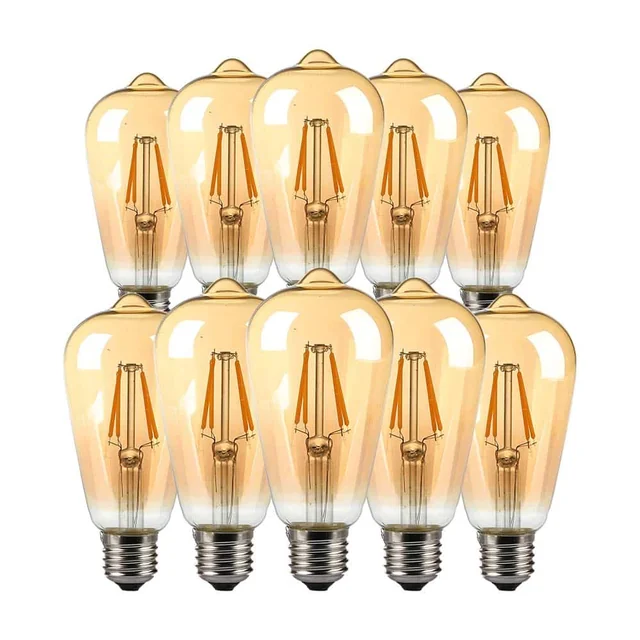 10 Pack E27 Ampoules LED - Ambre - ST64 - IP20 - 4W - 350 Lumens - 2200K