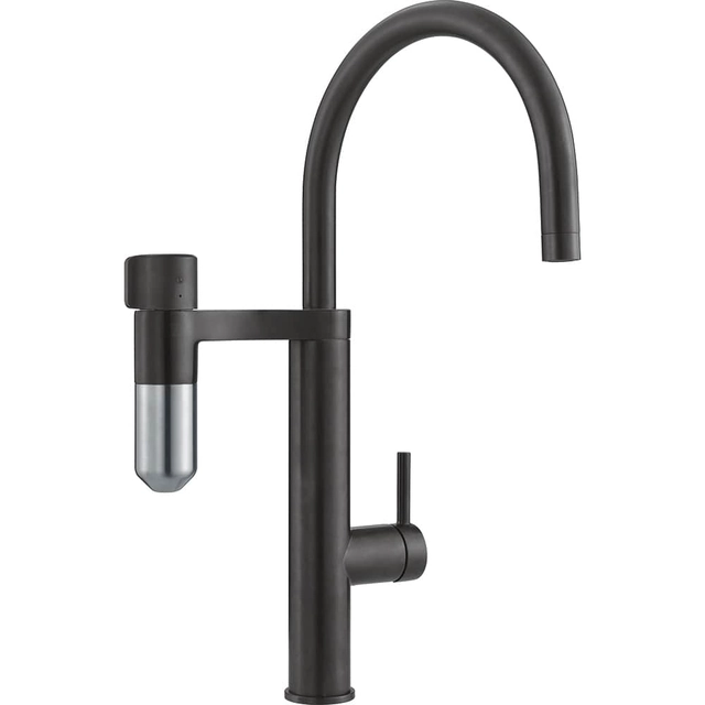 Franke Sink Faucet with Filter, Vital J-Spout Industrial Black/Stainless Steel for Filtered and Hot/Cold Water