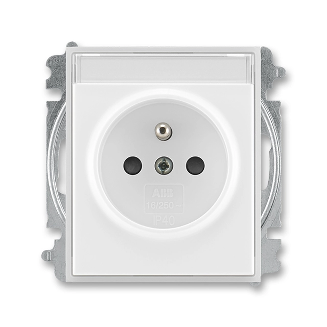 Single socket with shutters, with description field, CSN 5519E-A02352 01, ABB (ABB, Time®, Element®, white / ice white)