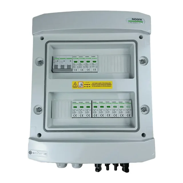 PV switchboard connectionDCAC hermetic IP65 EMITER with DC surge arrester Dehn 1000V type 2, 3 x PV chain, 3 x MPPT // limit.AC Dehn type 2, 40A 3-F